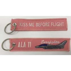Llavero ALA 11 "Kiss me before flight" rosa Eurofgihter bordado